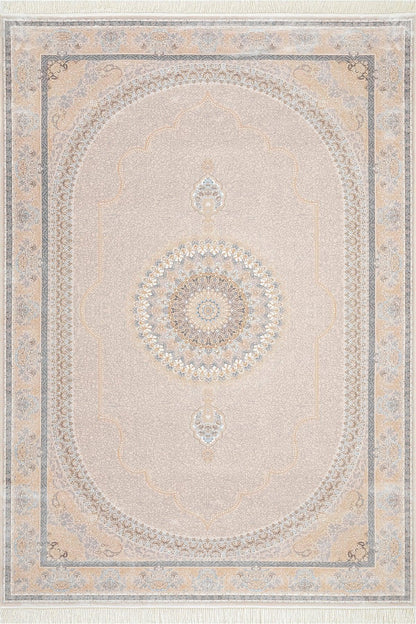 5x7 ft, Beige Classic oriental medallion Silk Rug
