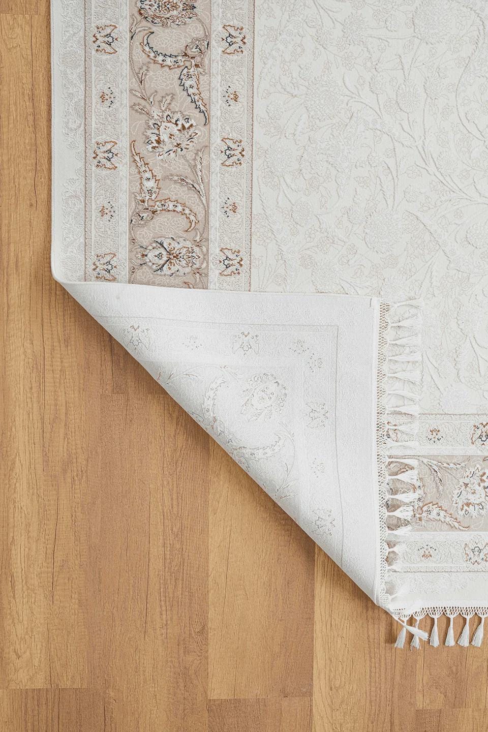 7x10 ft, Beige Classic oriental Silk Rug: Bamboo Yarn,fine fringes carpet