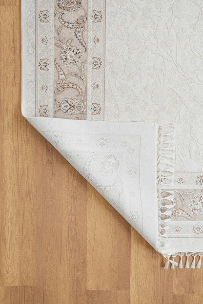 7x10 ft, Beige Classic oriental Silk Rug: Bamboo Yarn,fine fringes carpet