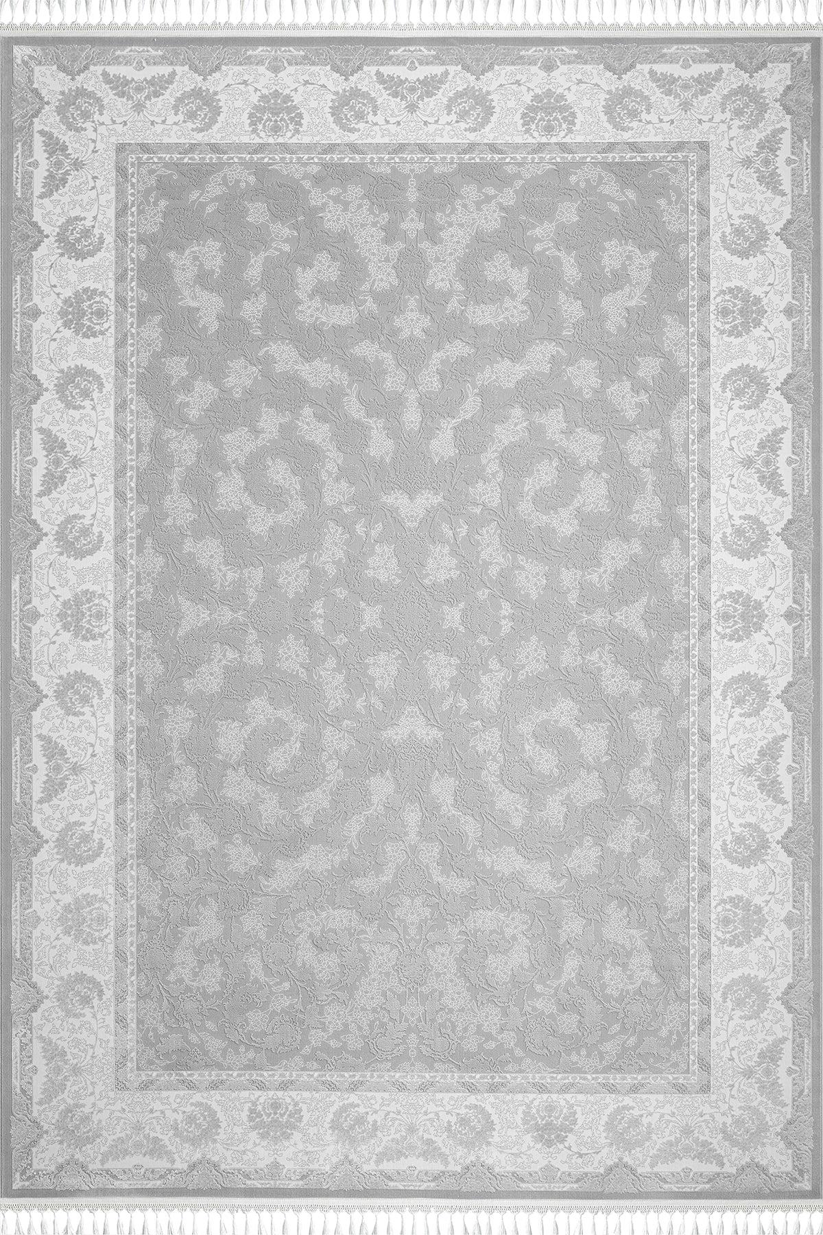 5x7 ft, Gray Floral Classic Silk Carpet with Tassels made with viscose yarn