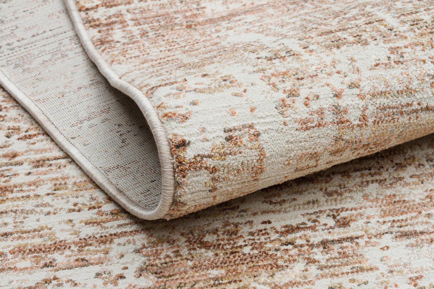 Distressed Abstract Area Rug – Terracotta Cream Faded Vintage Style Carpet