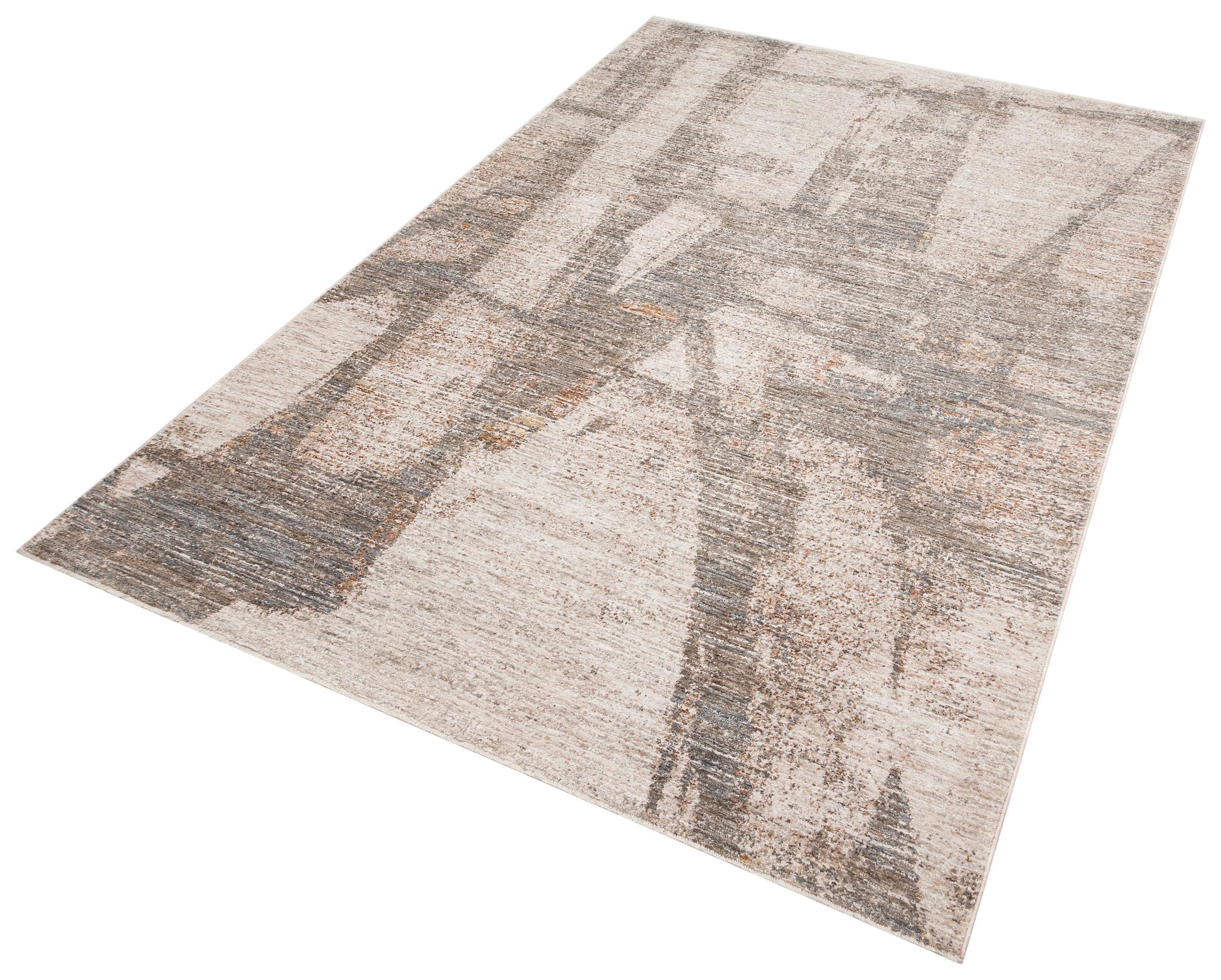 Modern Abstract Area Rug – Distressed Beige, Grey, Terracotta Industrial Carpet