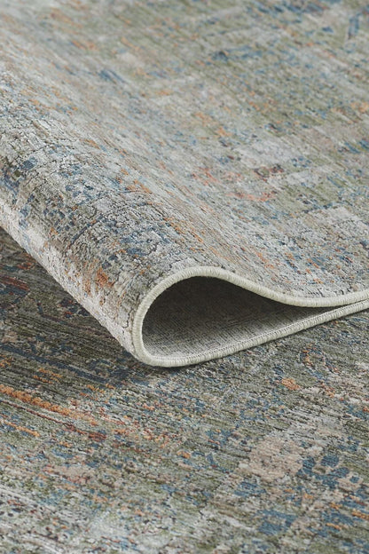 7x10 ft, Green fine quality viscose Rug: Vintage Style carpet