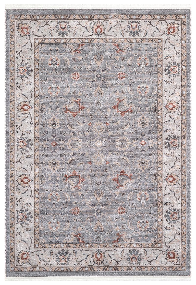 Distressed Oriental Area Rug – Faded Grey Floral Transitional Decor