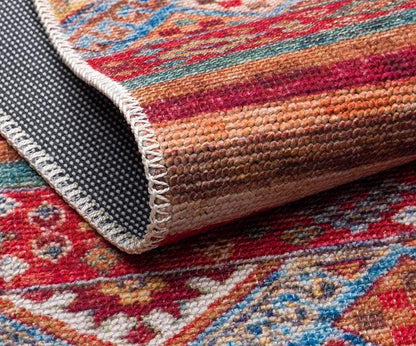Red Southwestern Kilim Rug – Bohemian Ethnic Terracotta Blue Area Carpet