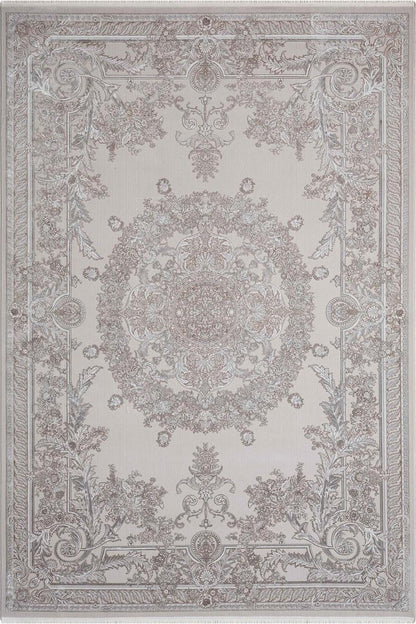7x10 ft, Classic beige medallion Bamboo Rug with fine Fringes