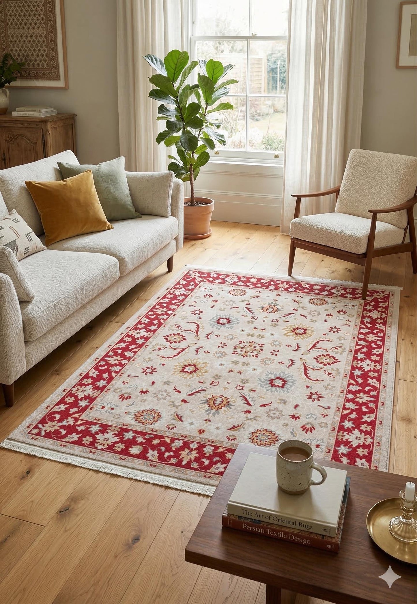 Vintage-Style Red Cream Oriental Rug – Traditional Floral Medallion Carpet