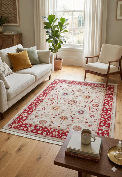 Vintage-Style Red Cream Oriental Rug – Traditional Floral Medallion Carpet