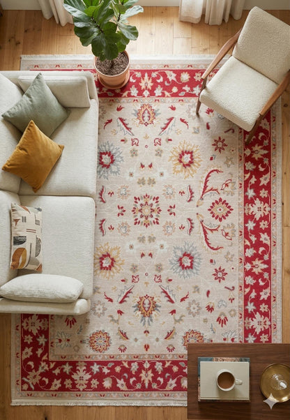 Vintage-Style Red Cream Oriental Rug – Traditional Floral Medallion Carpet
