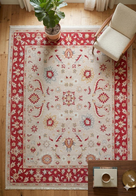 Vintage-Style Red Cream Oriental Rug – Traditional Floral Medallion Carpet