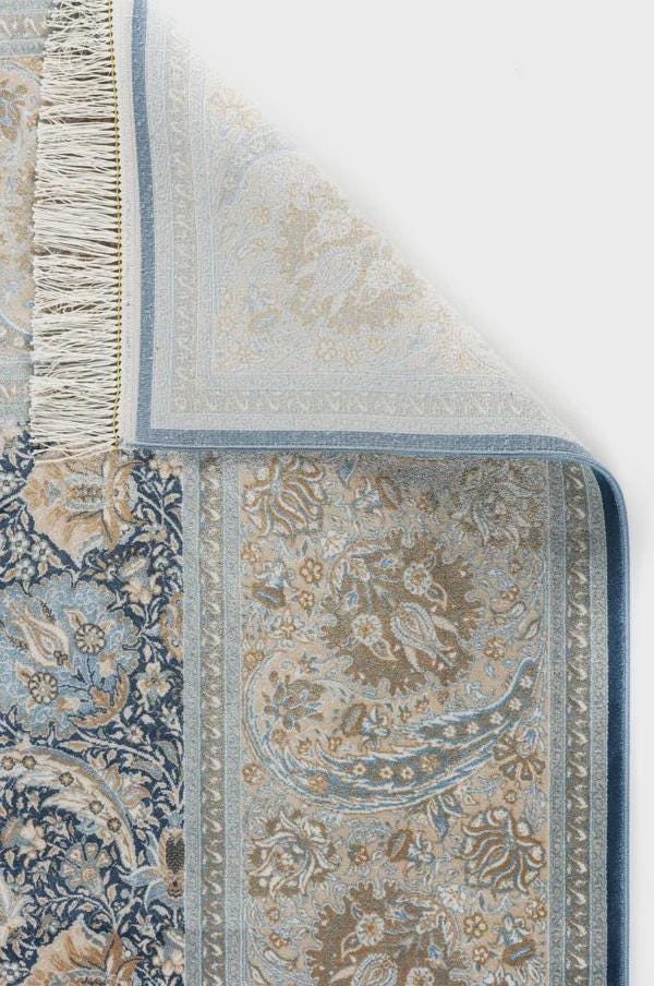 7x10 ft, Fine blue classic Silk Rug: Distressed Persian Design carpet with Fringes