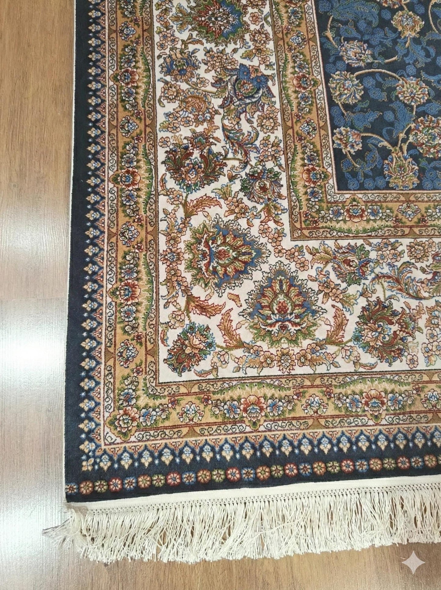 10x16 ft, Classic Blue Silk Rug: Oriental blue fine carpet with Fringes