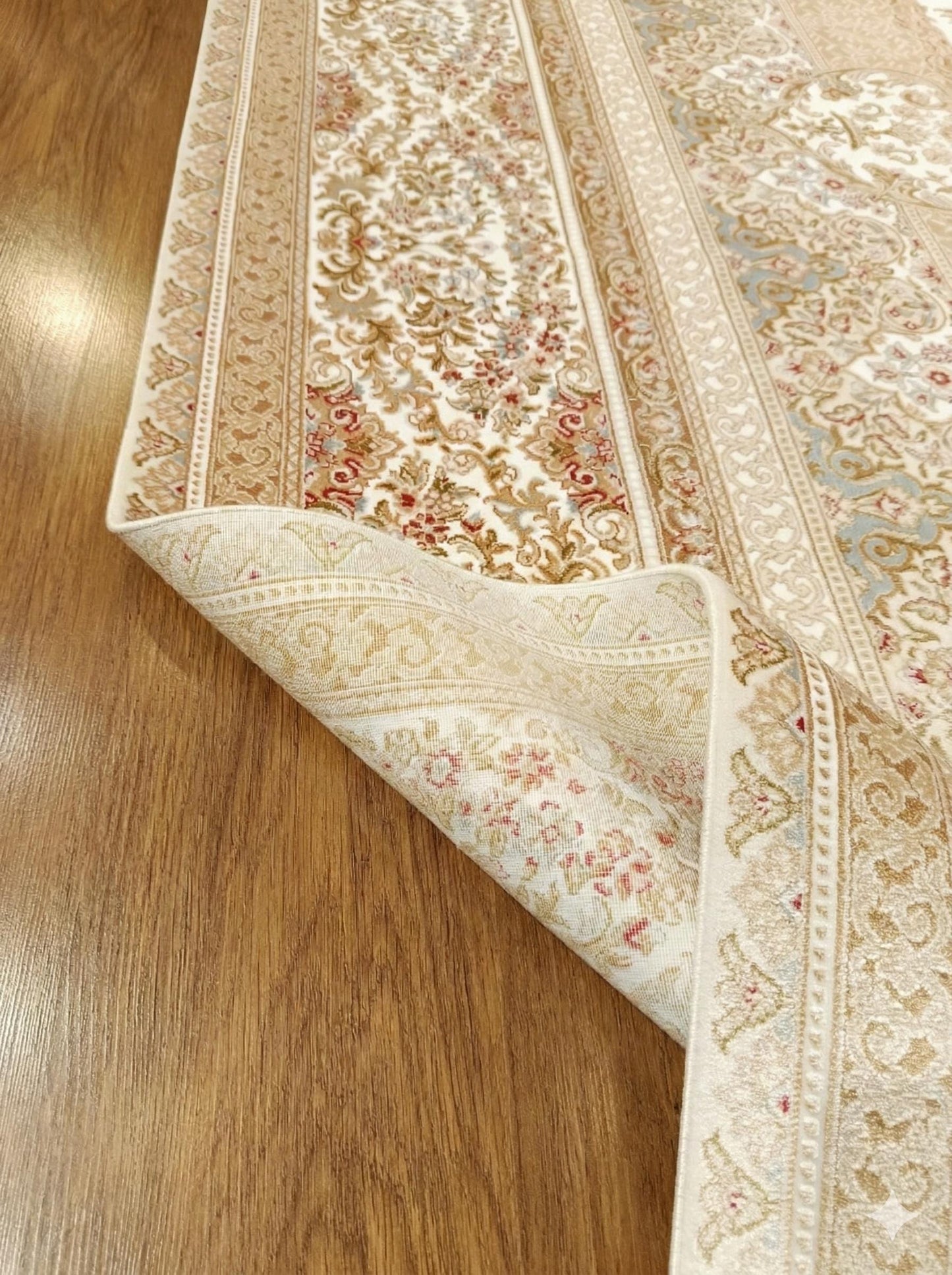 7x10 ft, Classic Beige Silk Rug - Distressed Medallion Design Carpet