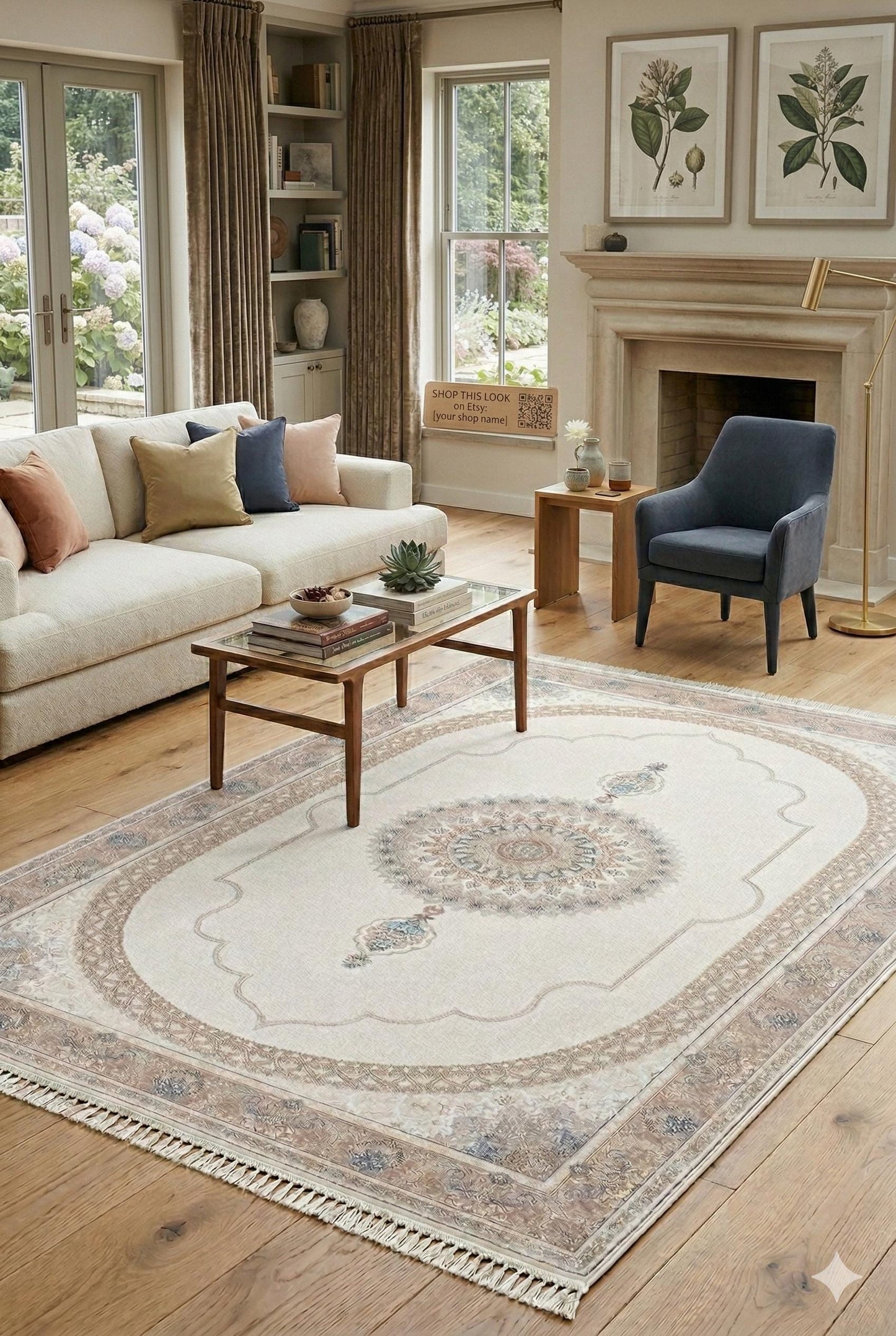 7x10 ft, Beige Classic oriental Silk Rug: Bamboo Yarn,fine fringes carpet