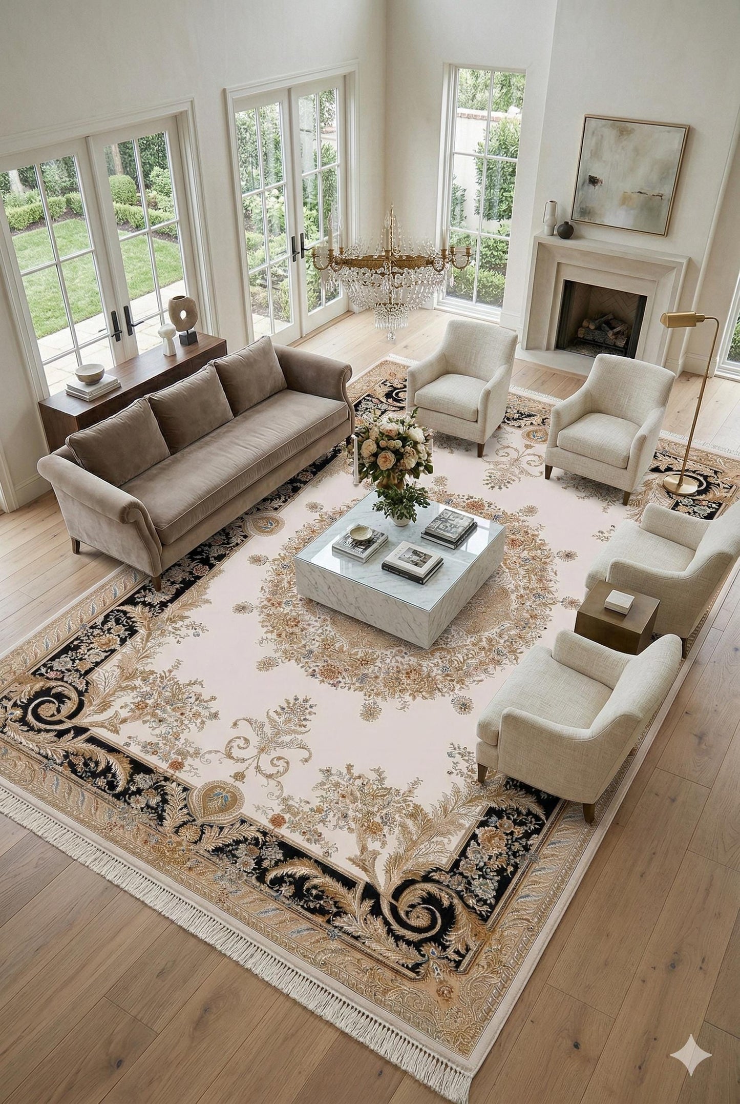 7x10 ft, Fine Blue Classic Oreintal Silk Rug: Bamboo Medallion viscose carpet