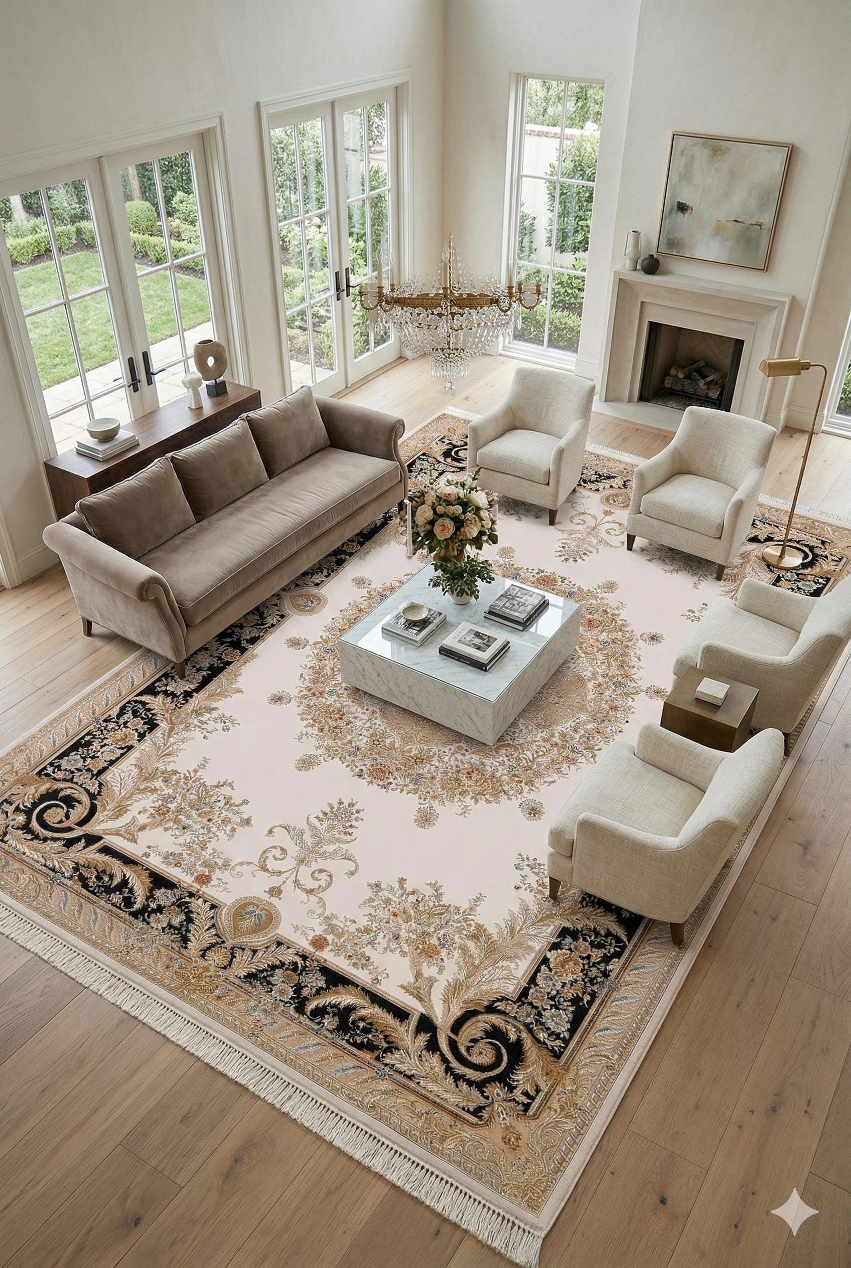 7x10 ft, Fine Blue Classic Oreintal Silk Rug: Bamboo Medallion viscose carpet