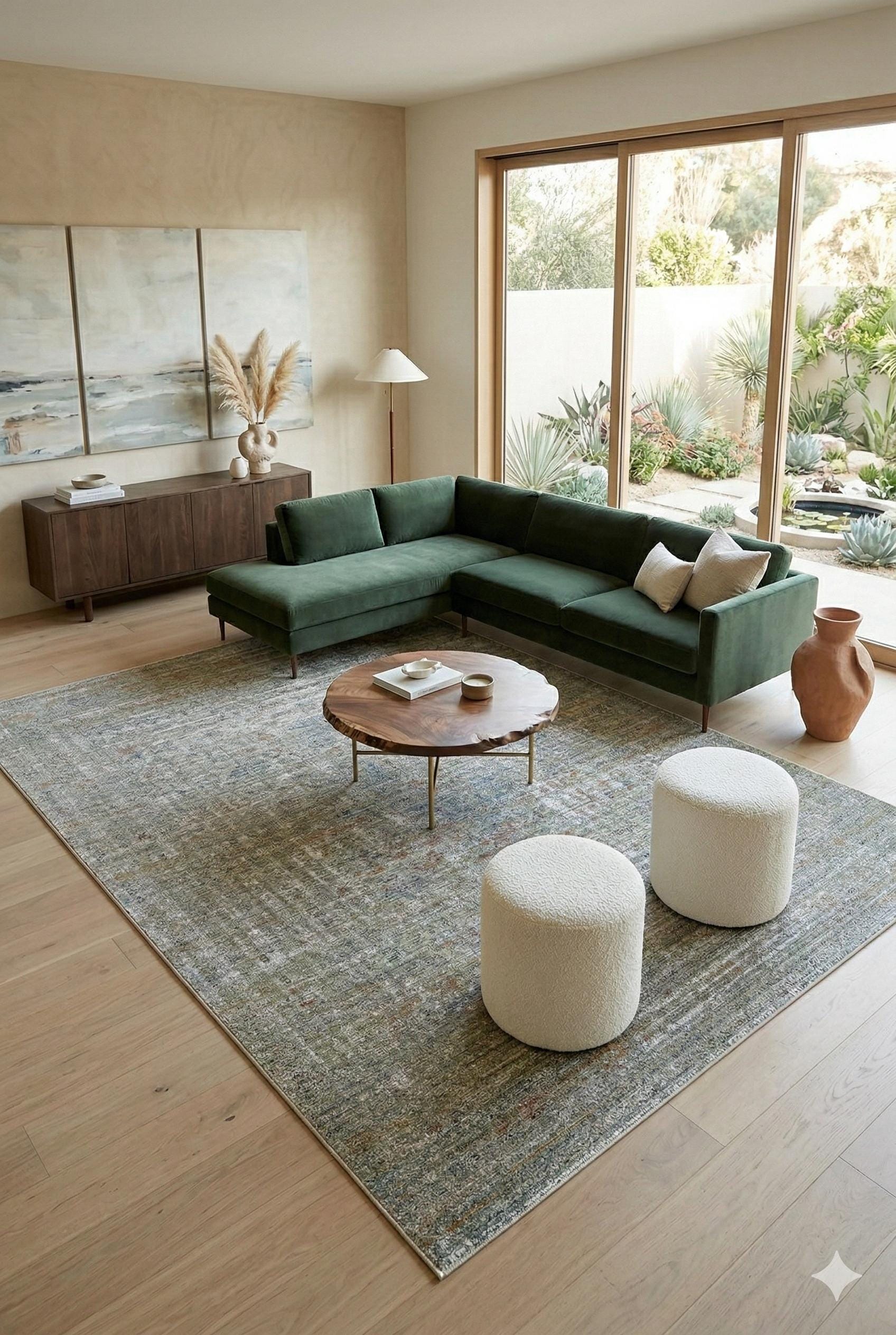 7x10 ft, Green fine quality viscose Rug: Vintage Style carpet