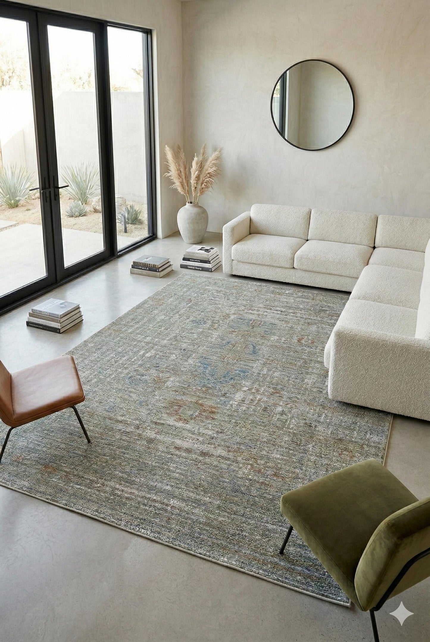 7x10 ft, Green fine quality viscose Rug: Vintage Style carpet
