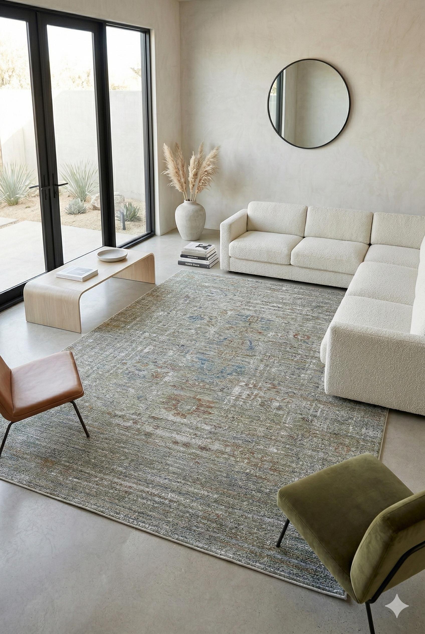 7x10 ft, Green fine quality viscose Rug: Vintage Style carpet