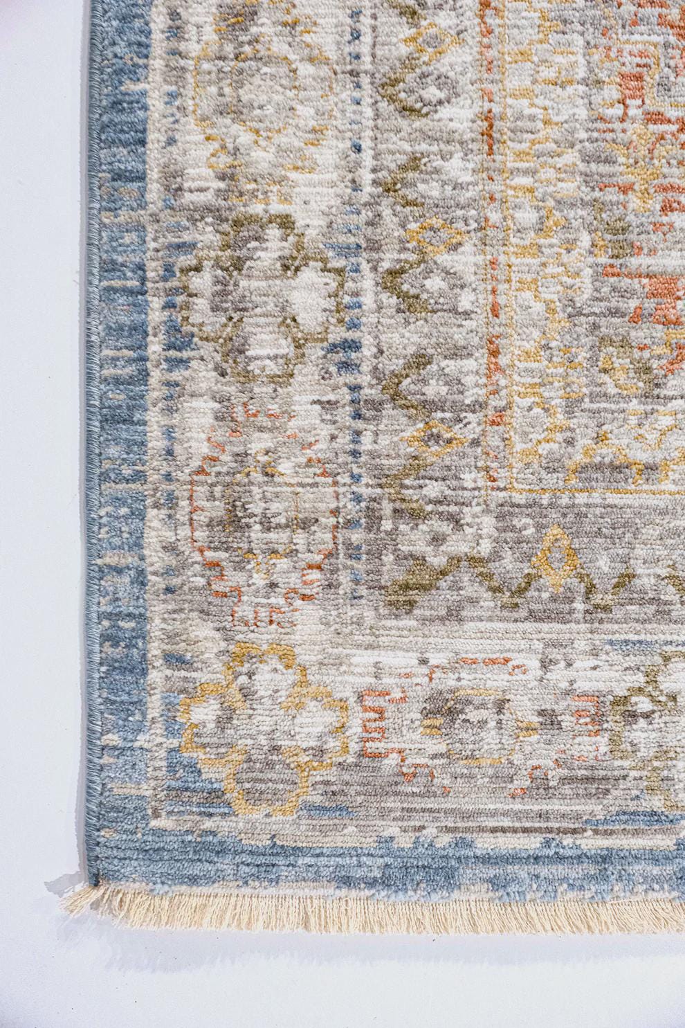 Distressed Medallion Area Rug – Blue Boho Vintage Carpet, Machine Washable Antiallergic (200x290 cm)