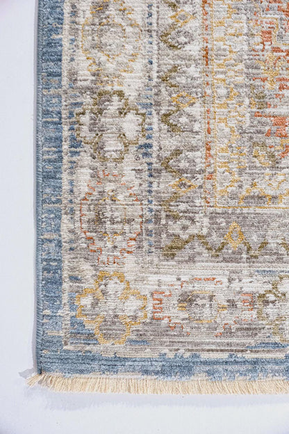 Distressed Medallion Area Rug – Blue Boho Vintage Carpet, Machine Washable Antiallergic (200x290 cm)