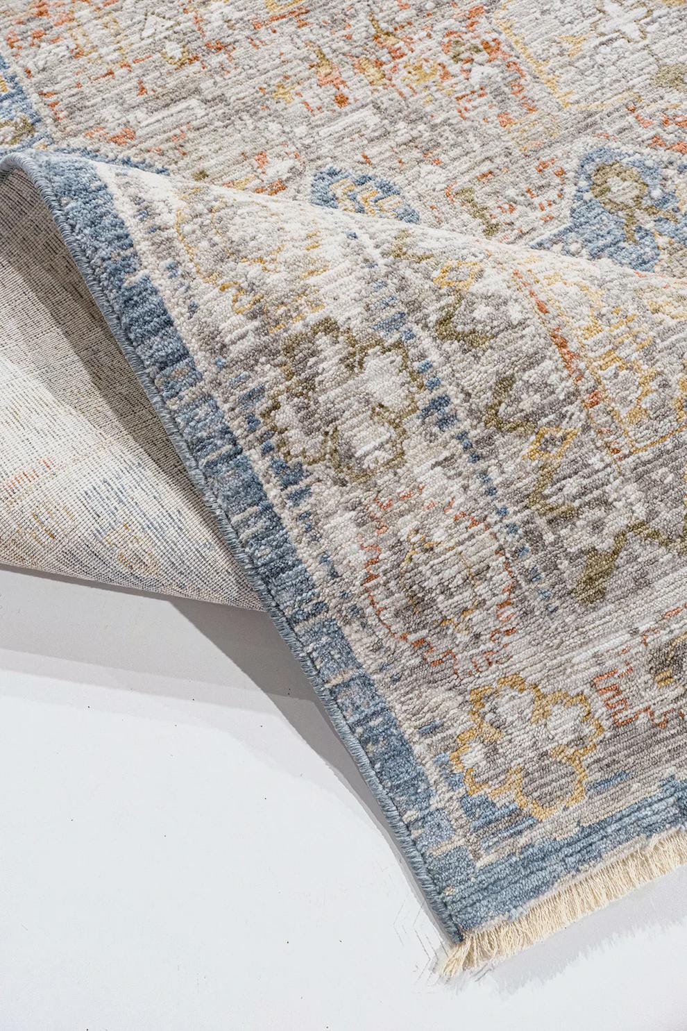 Distressed Medallion Area Rug – Blue Boho Vintage Carpet, Machine Washable Antiallergic (200x290 cm)