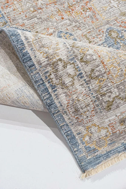 Distressed Medallion Area Rug – Blue Boho Vintage Carpet, Machine Washable Antiallergic (200x290 cm)