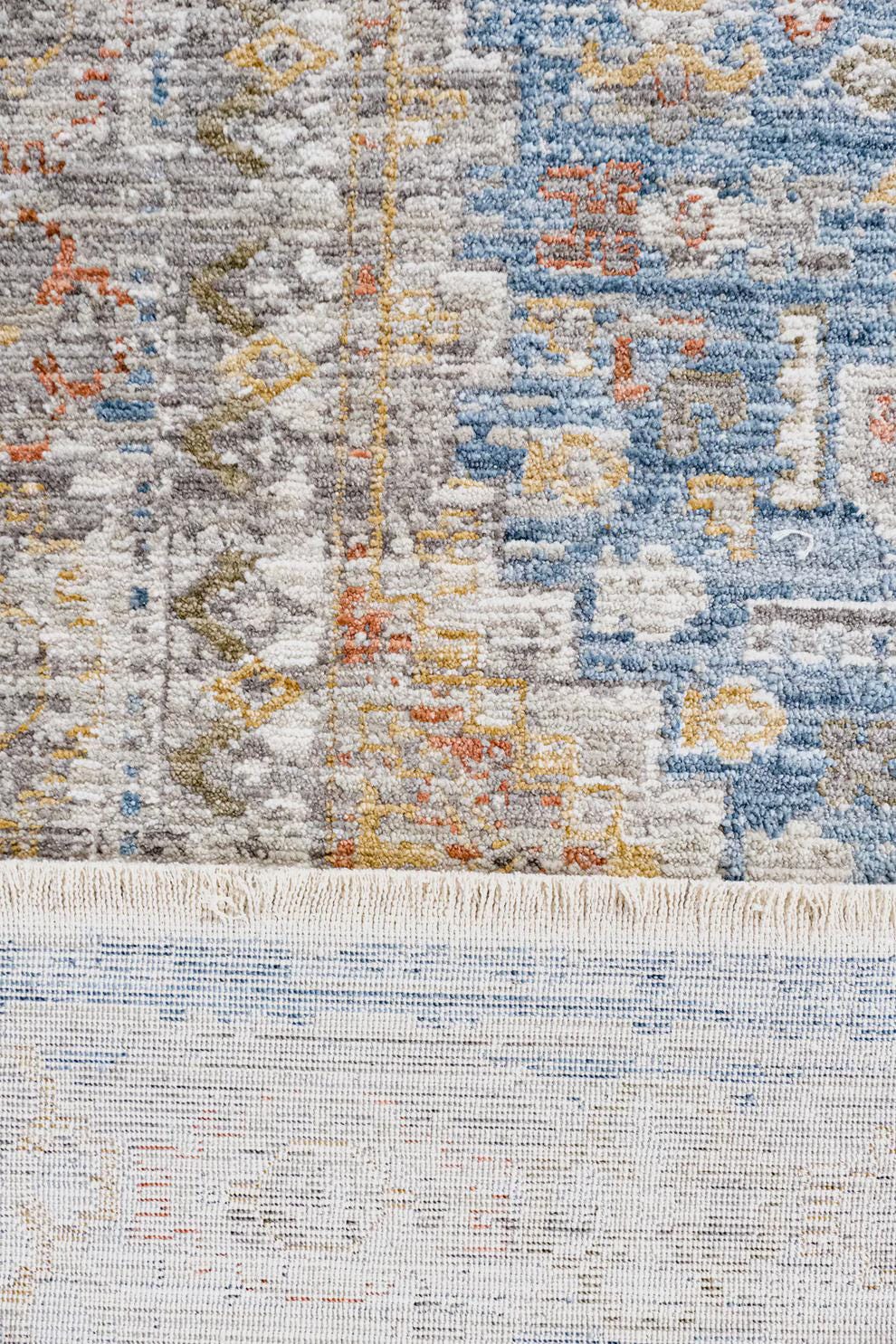 Distressed Medallion Area Rug – Blue Boho Vintage Carpet, Machine Washable Antiallergic (200x290 cm)