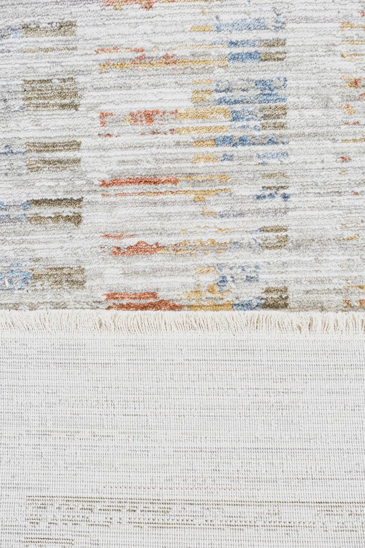Light Gray Abstract Area Rug – Geometric Border, Neutral Boho Decor, 7x10ft