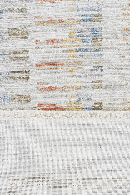 Light Gray Abstract Area Rug – Geometric Border, Neutral Boho Decor, 7x10ft
