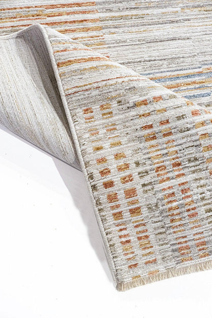Modern Abstract Area Rug – Earthy Blue, Ochre, Grey Stripes (200x290cm)