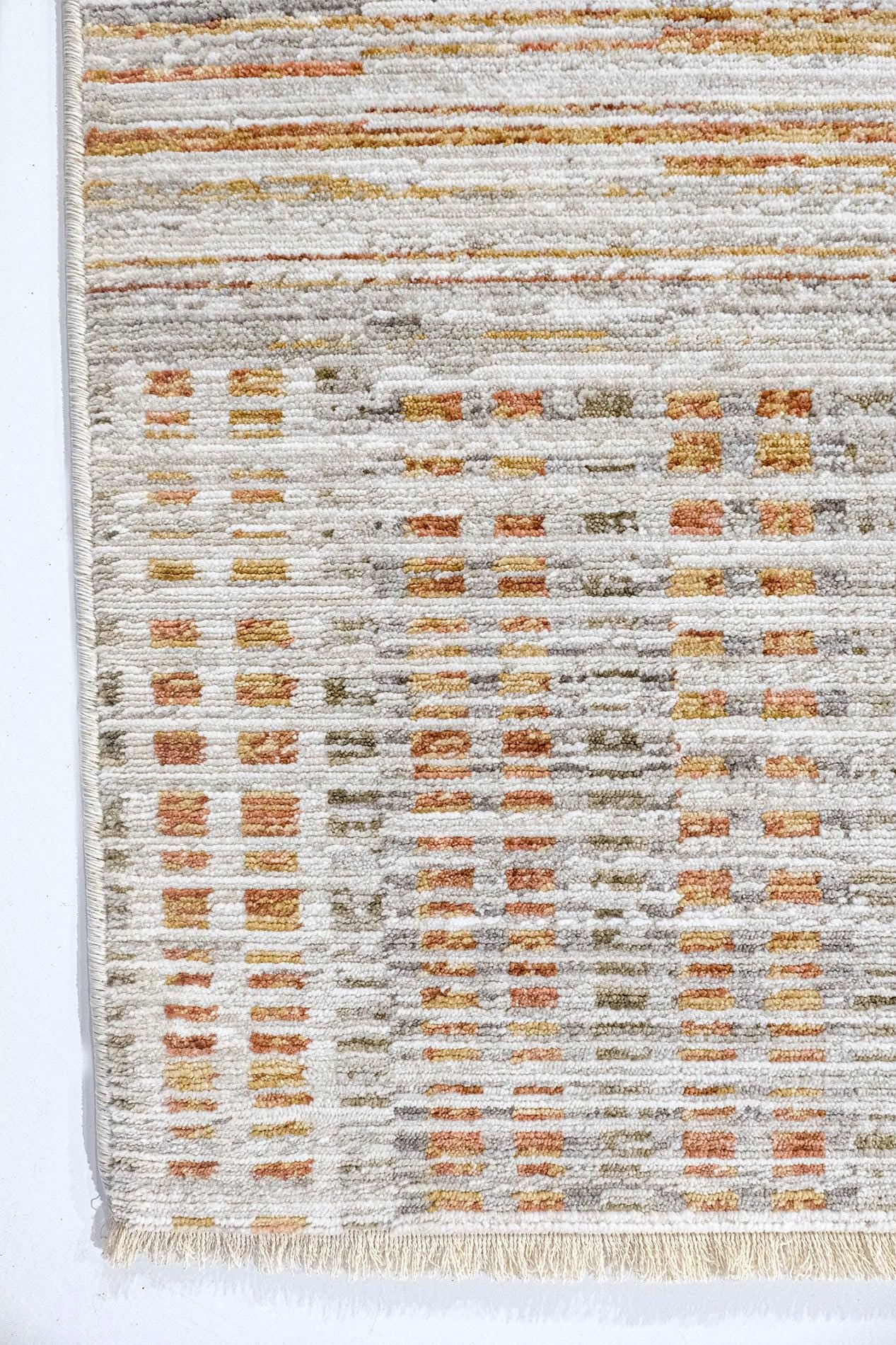 Modern Abstract Area Rug – Earthy Blue, Ochre, Grey Stripes (200x290cm)