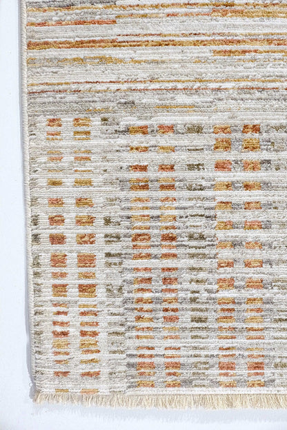 Modern Abstract Area Rug – Earthy Blue, Ochre, Grey Stripes (200x290cm)