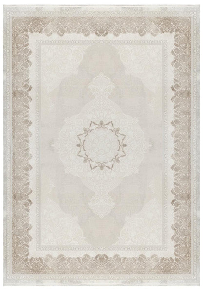 7x10 ft, Beige Classic oriental Rug: Bamboo Yarn,fine fringes carpet