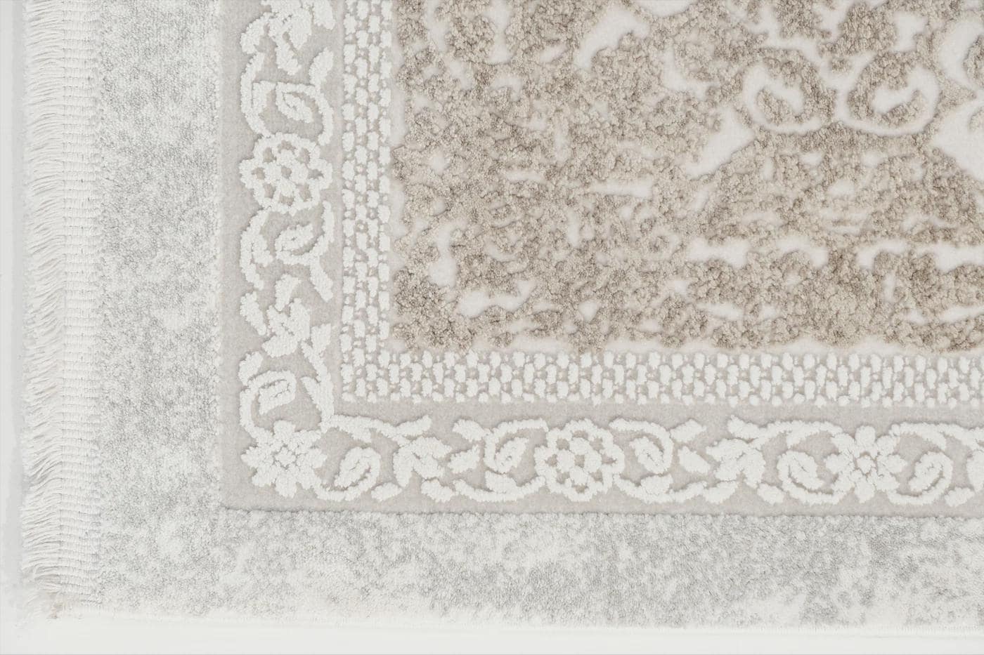 7x10 ft, Beige Classic oriental Rug: Bamboo Yarn,fine fringes carpet