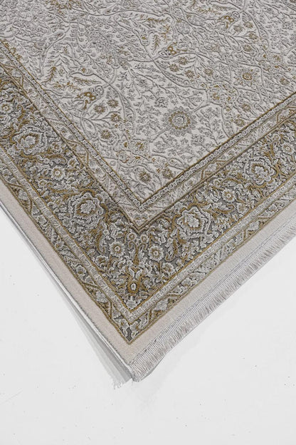 7x10 ft, Beige Classic oriental Rug: Bamboo Yarn,fine fringes carpet
