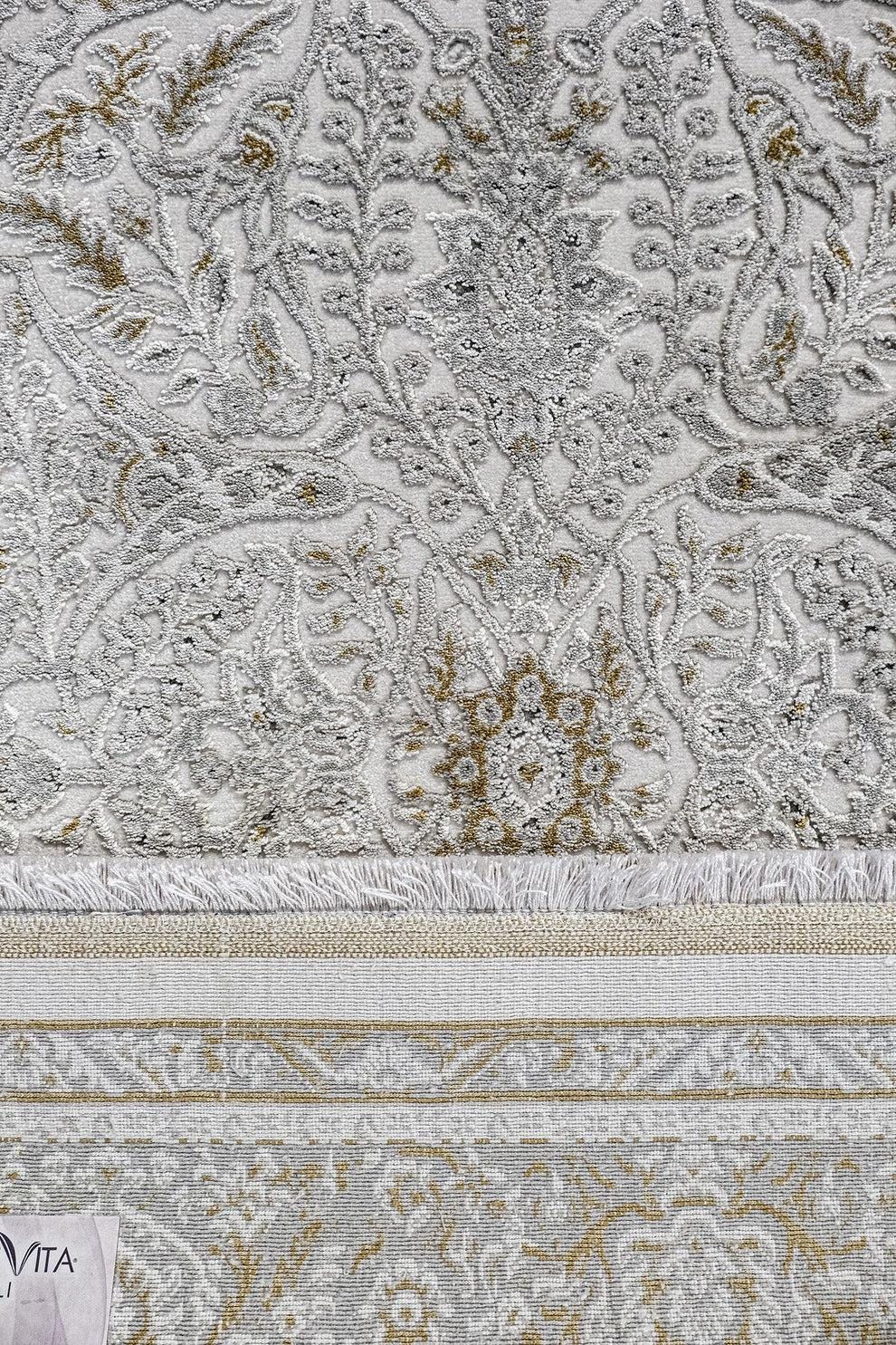 7x10 ft, Beige Classic oriental Rug: Bamboo Yarn,fine fringes carpet