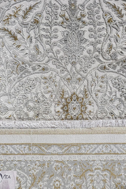 7x10 ft, Beige Classic oriental Rug: Bamboo Yarn,fine fringes carpet