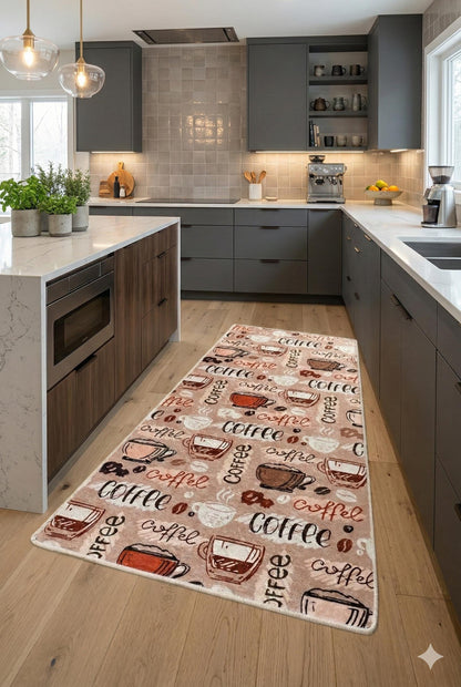 Coffee Lover Kitchen Runner | Non-Slip Mocha Latte Pattern Mat