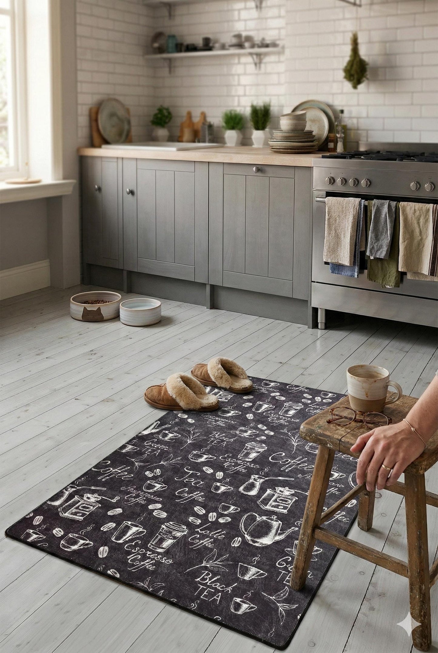 Chalkboard Coffee Kitchen Rug, Non-Slip Runner, Farmhouse Espresso Decor
