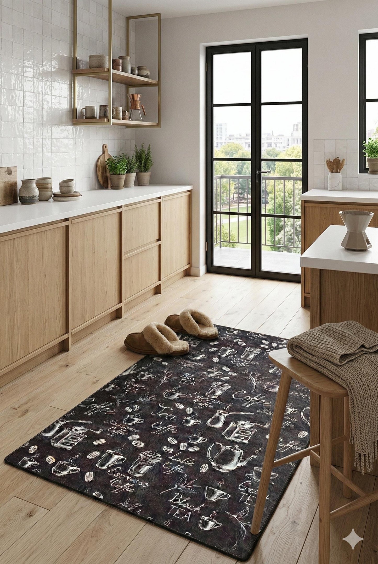 Chalkboard Coffee Kitchen Rug, Non-Slip Runner, Farmhouse Espresso Decor