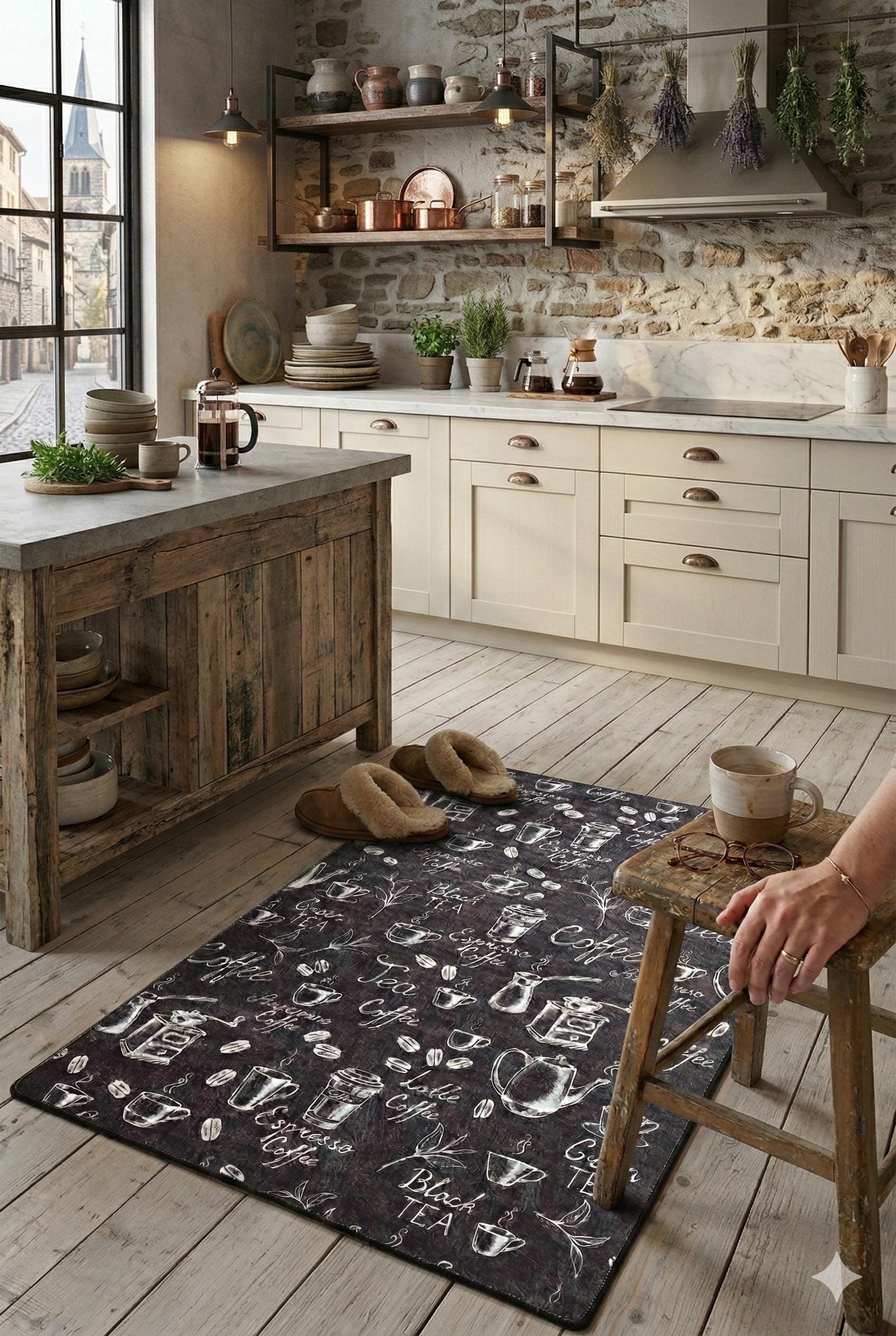 Chalkboard Coffee Kitchen Rug, Non-Slip Runner, Farmhouse Espresso Decor