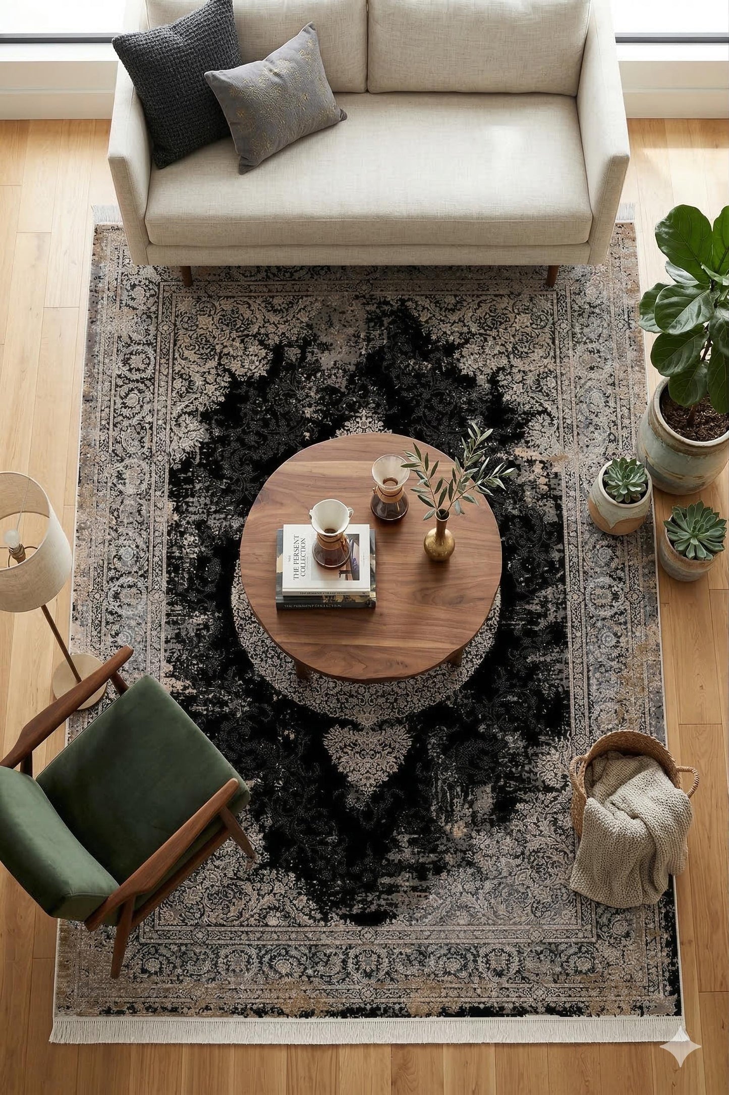 7x10 ft, Black Classic medallion Silk Rug: Fine viscose carpet with Fringes