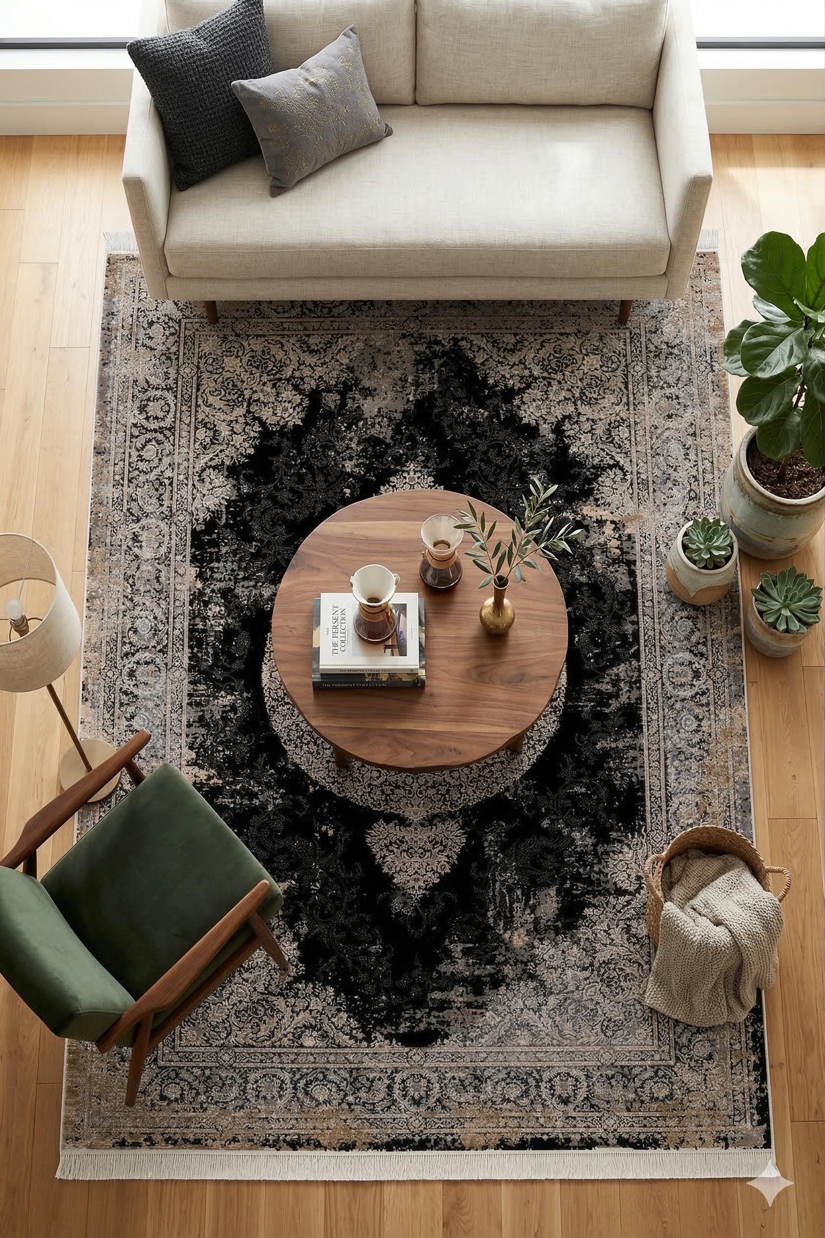 7x10 ft, Black Classic medallion Silk Rug: Fine viscose carpet with Fringes