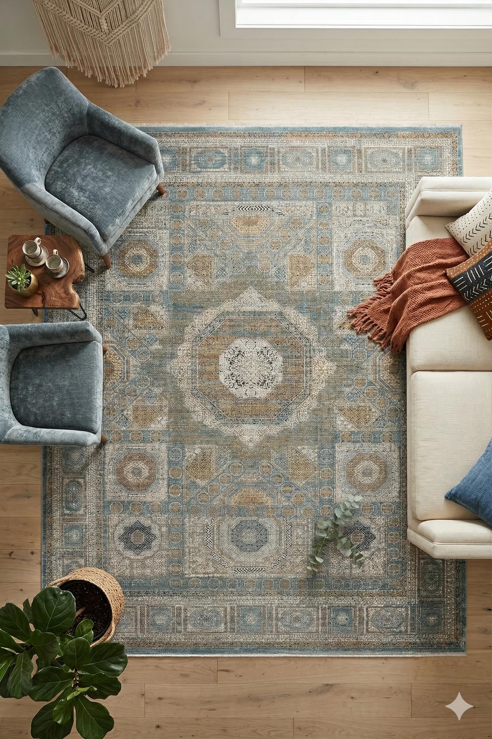 7x10 ft, Distressed Turkish Rug : Classic Bamboo carpet with fine Fringes