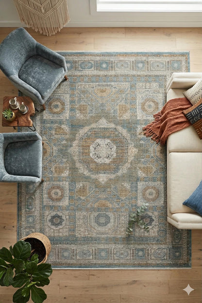 7x10 ft, Distressed Turkish Rug : Classic Bamboo carpet with fine Fringes