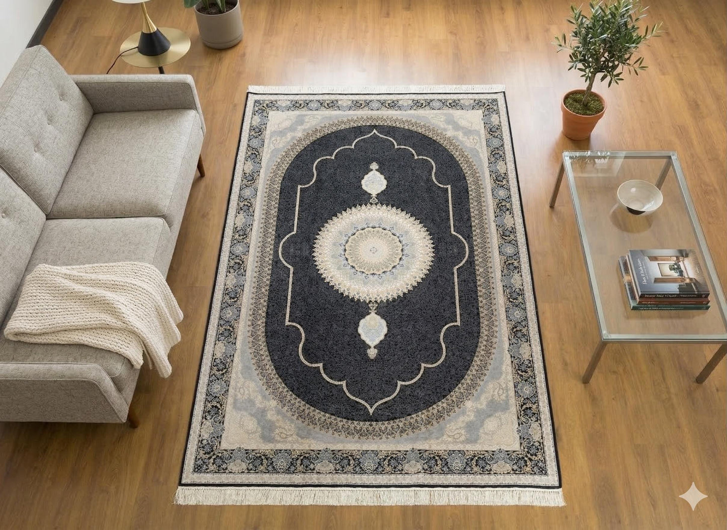 8x11 ft,  Black Classic Medallion Silk Rug: Oriental design carpet