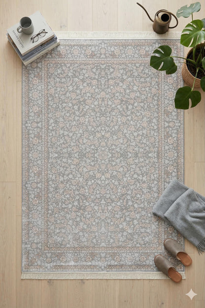 8x11 ft, Gray Oriental Silk Rug, Bamboo Yarn Floral Medallion Carpet
