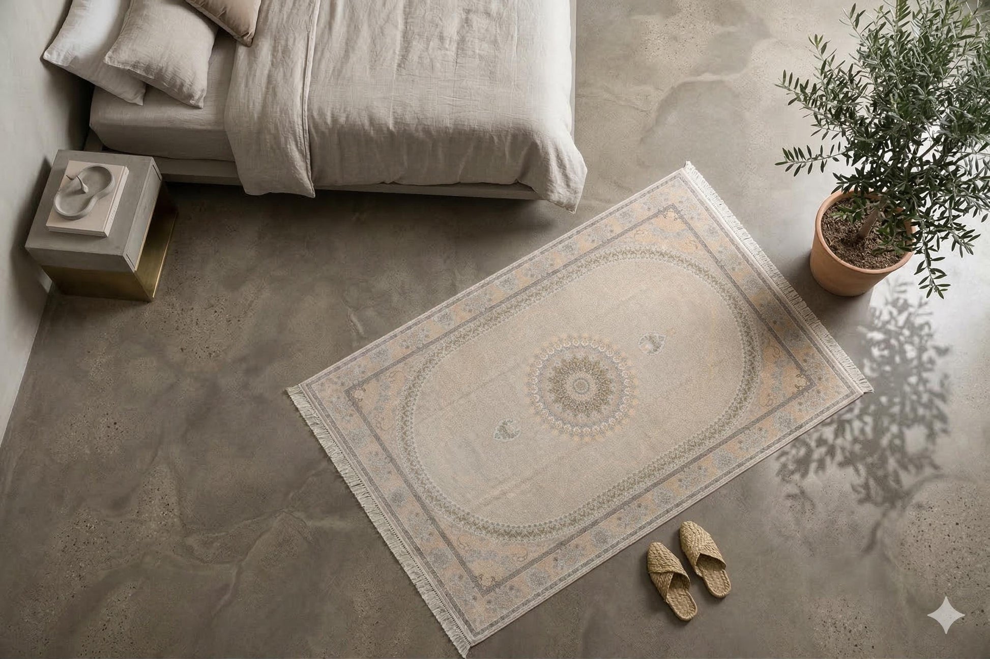8x11 ft, Beige Classic oriental Silk medallion Rug made with viscose yarn