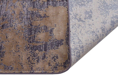 8x11 ft, Abstract Gray and gold Bamboo Rug: Contemporary fine carpet with Fringes
